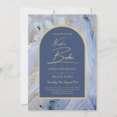 Invitation Mariage d'arche en marbre moderne bleu or (Devant)