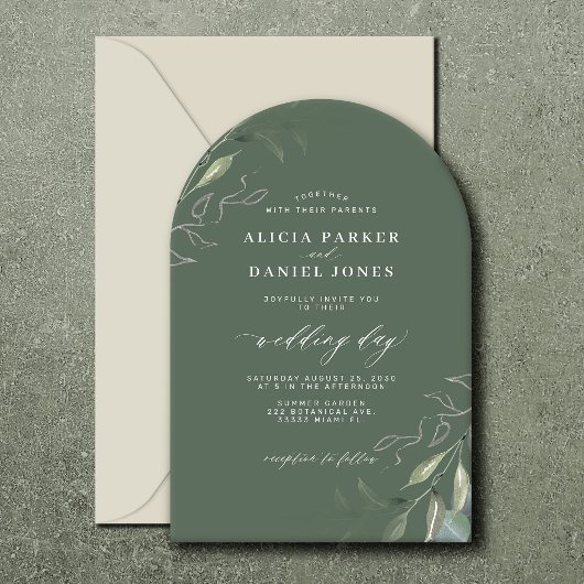 Invitation Mariage d'arche feuille de Sage vert