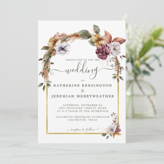 Invitation Mariage d'arche fleurie Boho rustique (Debout devant)