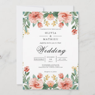 Invitation Mariage d'arche fleurie corail et vert