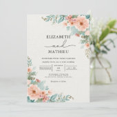 Invitation Mariage d'arche fleurie de corail doux (Debout devant)
