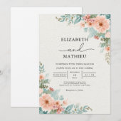 Invitation Mariage d'arche fleurie de corail doux (Devant / Derrière)