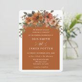 Invitation Mariage d'arche fleurie en cuivre orange rouille (Debout devant)
