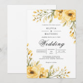 Invitation Mariage d'arche fleurie jaune or (Devant / Derrière)