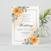 Invitation Mariage d'arche fleurie orange chaud (Debout devant)