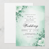 Invitation Mariage d'arche florale à menthe molle (Devant / Derrière)