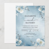 Invitation Mariage d'arche florale bleu doux (Devant / Derrière)