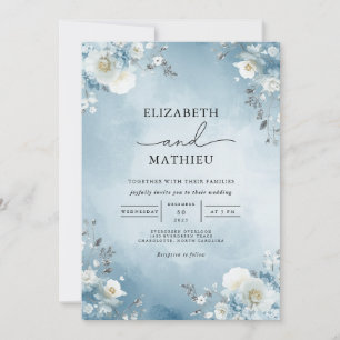 Invitation Mariage d'arche florale bleu doux