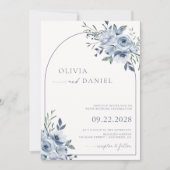 Invitation Mariage d'arche florale bleu-dusté (Devant)