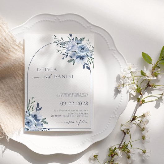 Invitation Mariage d'arche florale bleu-dusté