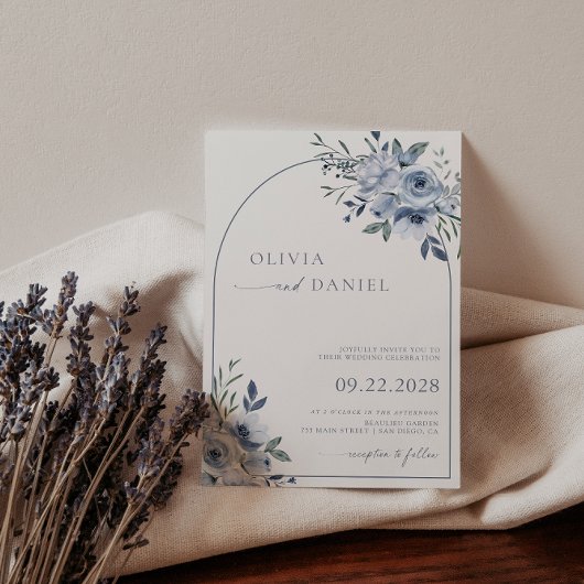 Invitation Mariage d'arche florale bleu-dusté
