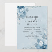 Invitation Mariage d'arche florale bleu Icy (Devant / Derrière)