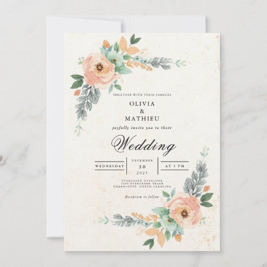 Invitation Mariage d'arche florale de broche (Devant)