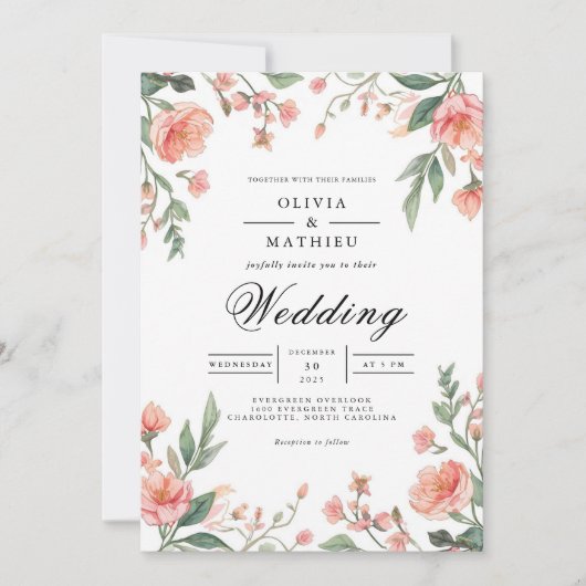 Invitation Mariage d'arche florale de corail (Devant)