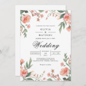 Invitation Mariage d'arche florale de corail (Devant / Derrière)