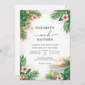 Invitation Mariage d'arche florale de palme vibrant (Devant / Derrière)