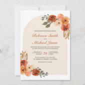 Invitation Mariage d'arche florale d'orange brulé rustique (Devant)