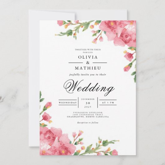 Invitation Mariage d'arche florale rose (Devant)