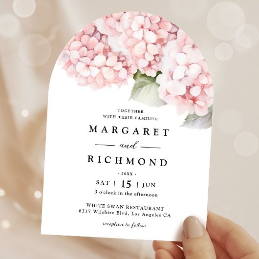 Invitation Mariage d'arche florale rose pâle Hydrangea