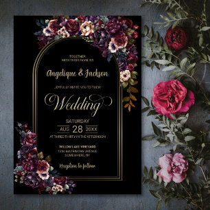 Invitation Mariage d'arche florale violet bordeaux noir