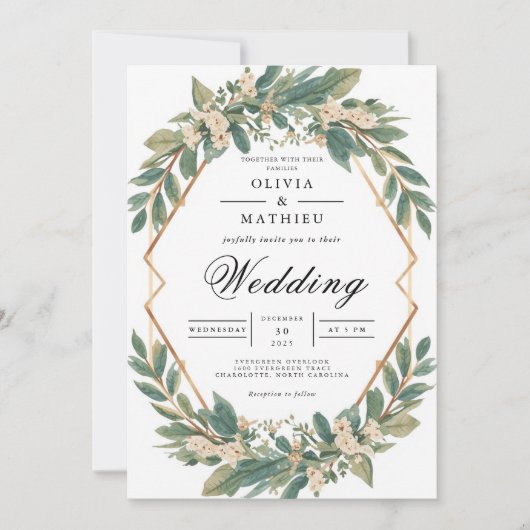 Invitation Mariage d'arche géométrique Emerald Leaf (Devant)
