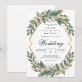 Invitation Mariage d'arche géométrique Emerald Leaf (Devant / Derrière)