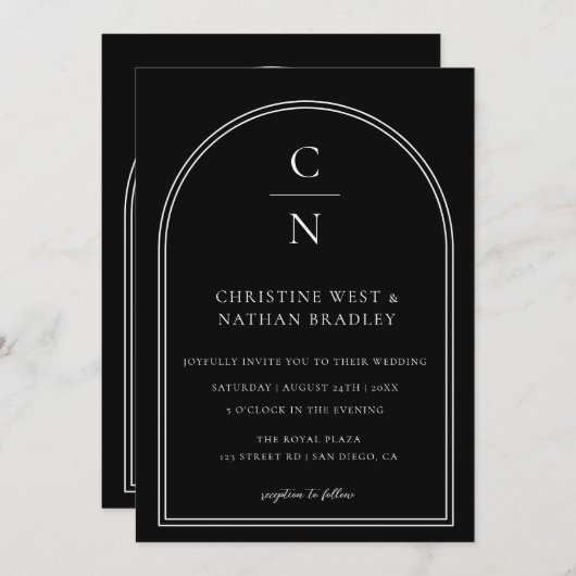 Invitation Mariage d'arche Monogram moderne (Devant / Derrière)