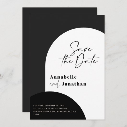 Invitation mariage d'arche noir et blanc (Devant / Derrière)