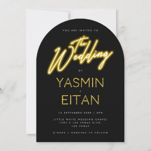 Invitation Mariage d'arche noire de script jaune néon