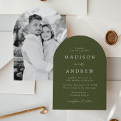 Invitation Mariage d'arche photo moderne élégant Olive Green