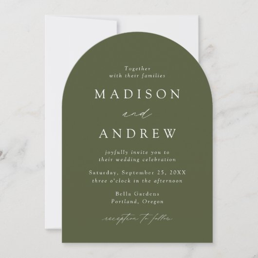 Invitation Mariage d'arche photo moderne élégant Olive Green (Devant)