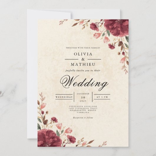 Invitation Mariage d'arche romantique Bourgogne (Devant)