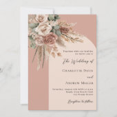 Invitation Mariage d'arche rose de la pampa sauge beige (Devant)