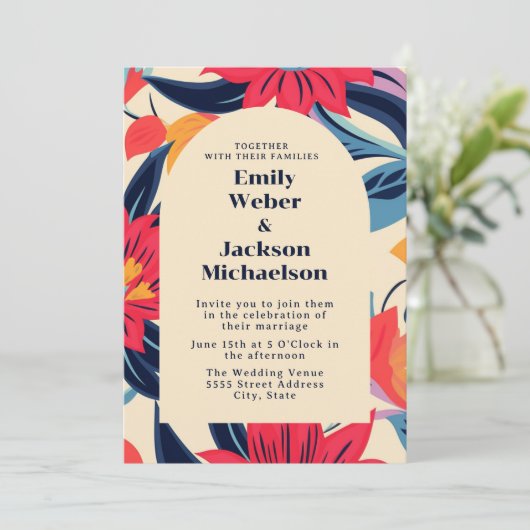 Invitation Mariage d'arche rouge en gras (Debout devant)