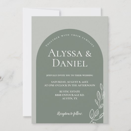 Invitation Mariage d'arche simple en vert Sage moderne (Devant)