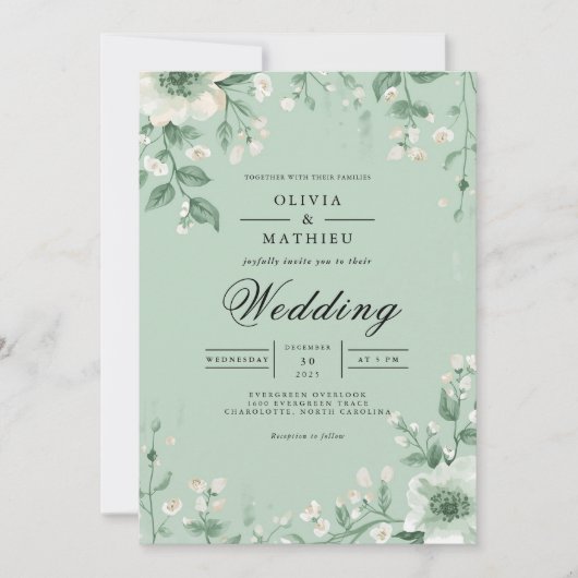 Invitation Mariage d'archivage Sage Blossom (Devant)