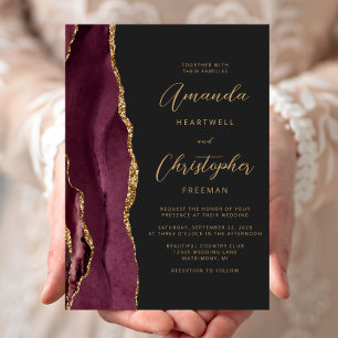 Invitation Mariage d'ardoise d'Agate Or Bourgogne moderne