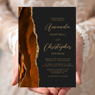 Invitation Mariage d'ardoise d'ardoise d'or de l'agate orange