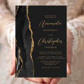 Invitation Mariage d'ardoise de script d'agate d'or noir mode