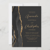 Invitation Mariage d'ardoise de script d'agate d'or noir mode (Devant)