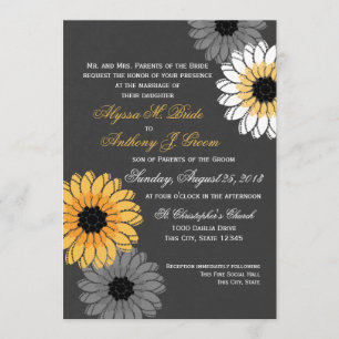 Invitation Mariage d'ardoise et de fleurs gris et jaunes