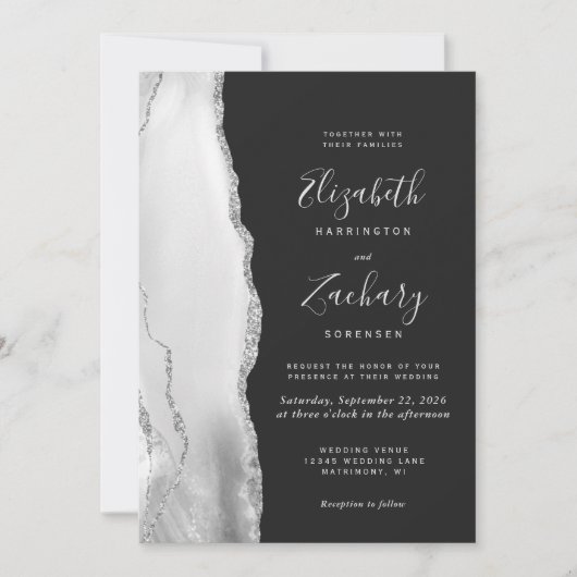 Invitation Mariage d'ardoise gris blanc moderne (Devant)