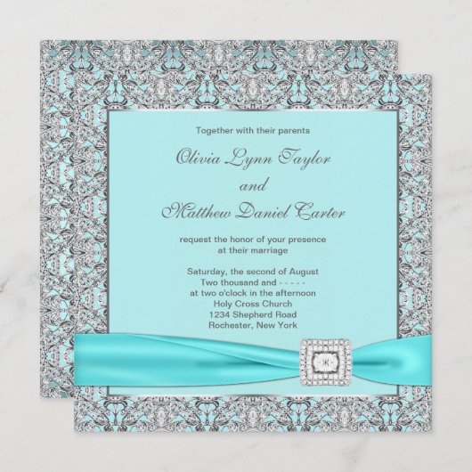 Invitation Mariage d'argent bleu turquoise (Devant / Derrière)