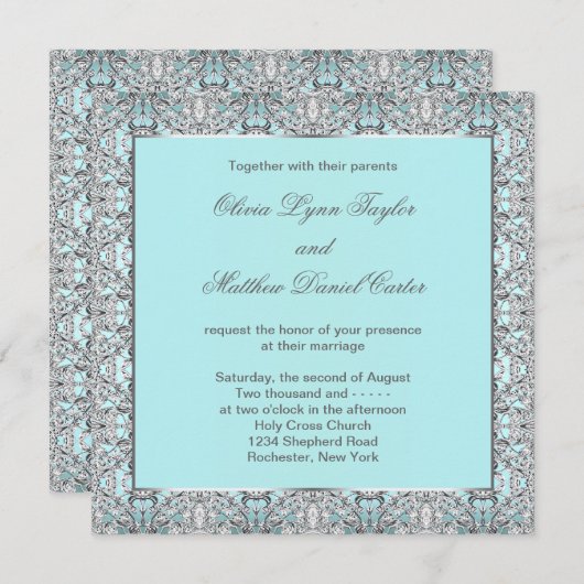Invitation Mariage d'argent bleu turquoise (Devant / Derrière)
