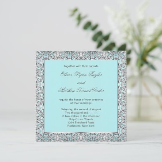 Invitation Mariage d'argent bleu turquoise (Debout devant)