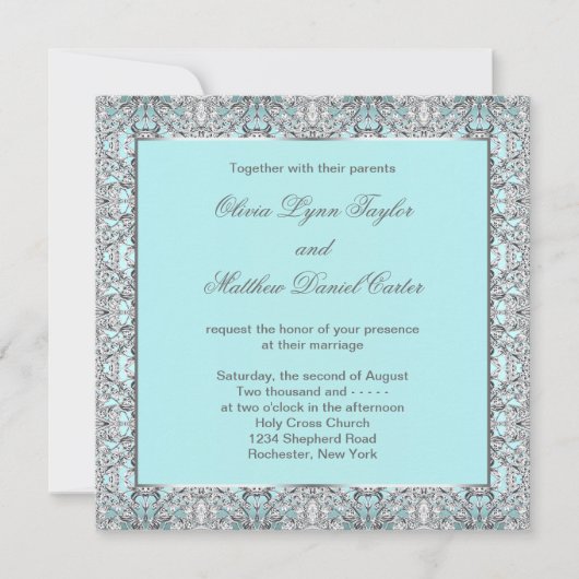 Invitation Mariage d'argent bleu turquoise (Devant)
