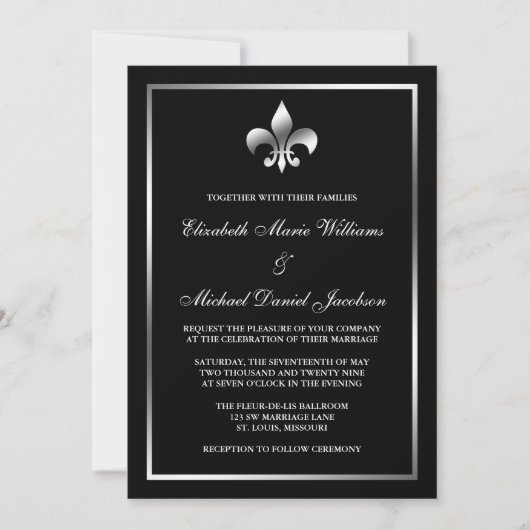 Invitation Mariage d'argent et de fleurs noires de Lis (Devant)