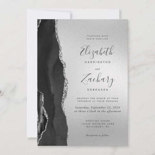 Invitation Mariage d'argent moderne Black Agate (Devant)