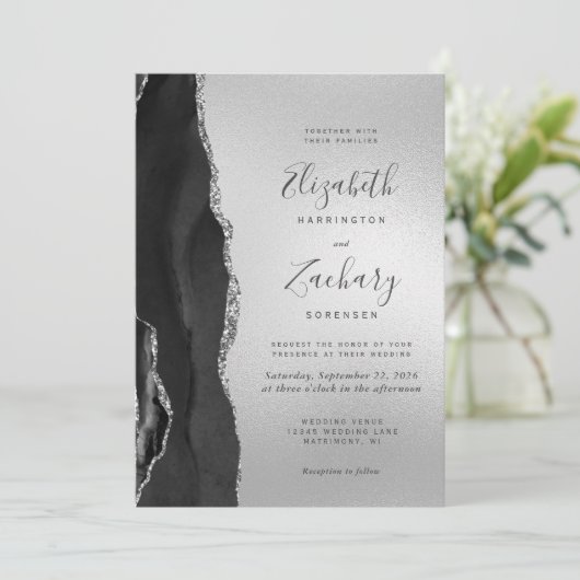 Invitation Mariage d'argent moderne Black Agate (Debout devant)
