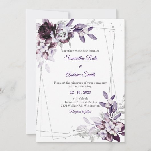 Invitation Mariage d'argent violet et lavande (Devant)